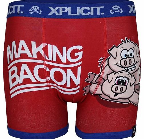 Xplicit Mens Boxers Shorts Funny Trunks Underwear Making Bacon Print (Large, Red)