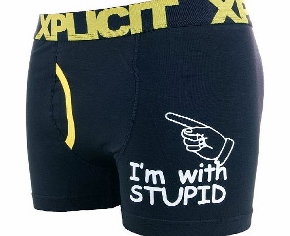 Xplicit Mens Funny Im With Stupid Novelty Boxer Shorts Black L