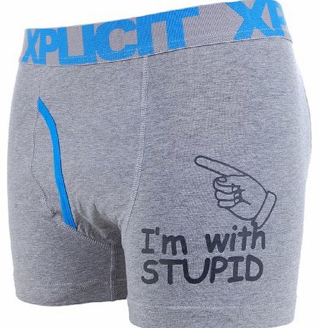Xplicit Mens Funny Im With Stupid Novelty Boxer Shorts Grey M
