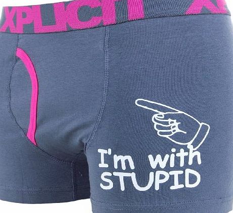 Xplicit Mens Funny Im With Stupid Novelty Boxer Shorts Midnight S
