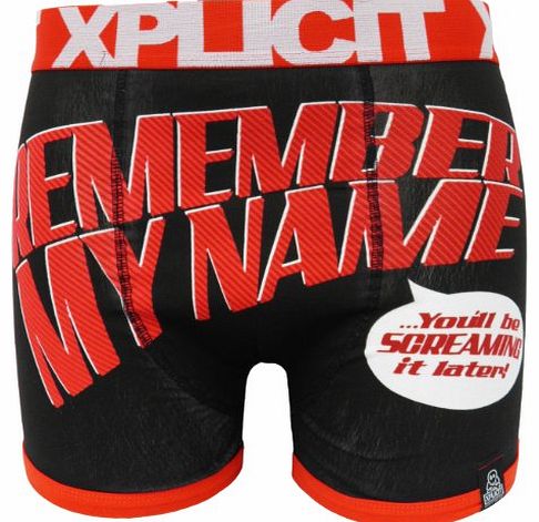 Xplicit Mens Novelty Remember My Name Fitted Boxer Shorts