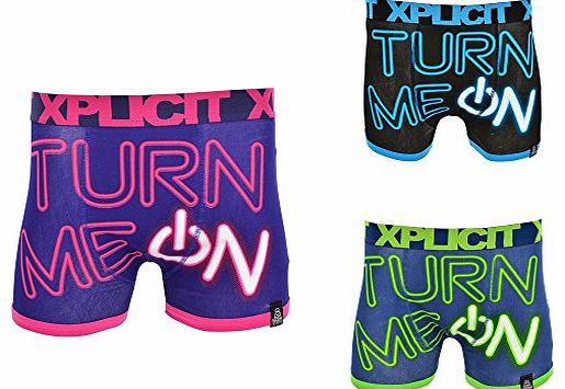 Xplicit Mens``Turn On``Funny Novelty Boxer Shorts Stag Do Boxers Bleu Sombre Purple Medium