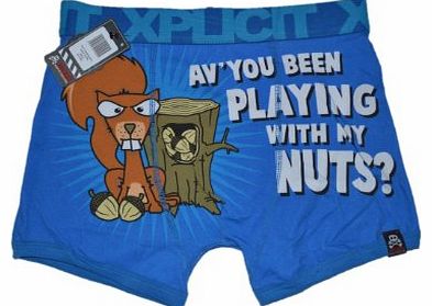 Xplicit Nuttier Mens Funny Novelty Boxer Shorts (Medium, Blue)