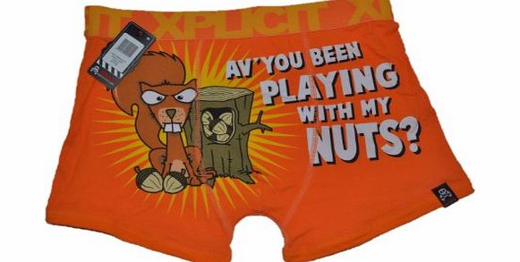Xplicit Nuttier Mens Funny Novelty Boxer Shorts (Small, Orange)