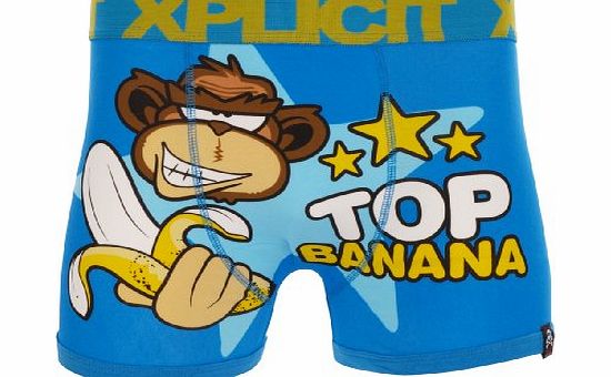Xplicit Top Banana 2 Mens Funny Novelty Boxer Shorts Blue S