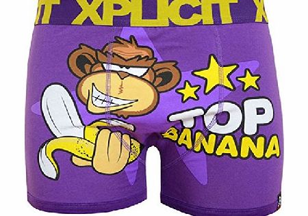 Xplicit Top Banana 2 Mens Funny Novelty Boxer Shorts Purple L