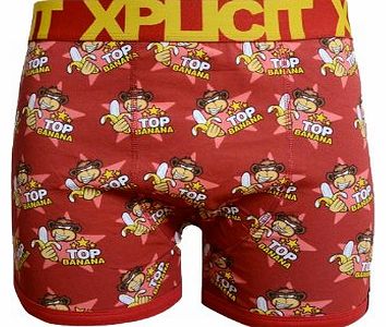Xplicit Topstar Mens Top Banana Pattern Boxer Shorts Trunks Underwear (Large, Blood Red)