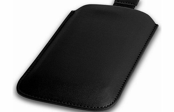 Xylo Black Leather Pouch Case Xylo-Cover with Pull Up Cord: for the Samsung S3650 Genio Touch / B3210 Genio Qwerty Mobile Phone.