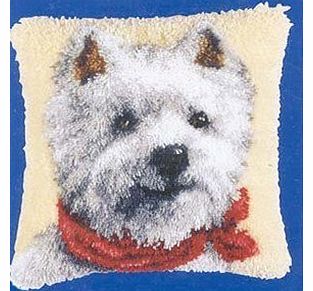 XYRK Latch hook Rug Style Complete Cushion Kit`` Westie `` 43 x 43cm