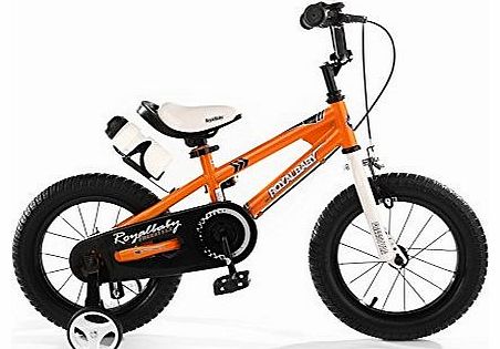 U BABY 12`` INCHES FREESTYLE BMX KIDS BIKE IN COLOUR ORANGE + free heavy duty adjustable removaable stabilisers+ free sports drink bottle and holder (ORANGE)