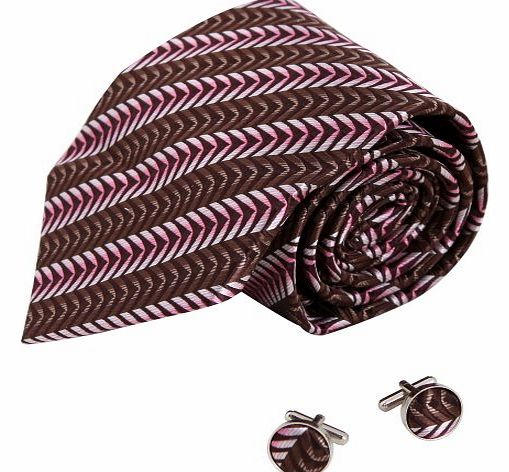 A1036 Brown Purple Stripes Good Friday Gift Buy For Groom Mens Silk Tie Cufflinks Set 2PT By Y&G