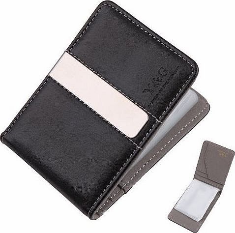 Y&G YCC1005 Gray Black Leather Wallet Money Clip 15 Card Holder Designer For Mens Perfect Economics Pres