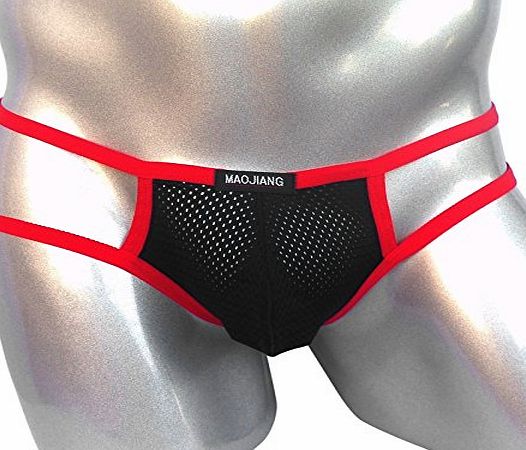 Yafex Sexy Mens Breathe Holes Underwear Thong Briefs 3 Size S~L (M, Black)