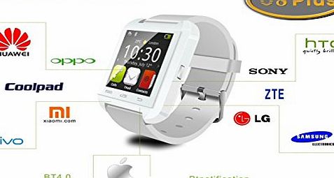 Upgraded Version Bluetooth Smart Watch WristWatch U8 Plus UWatch Fit for Smartphones IOS Android Apple iphone 4/4S/5/5C/5S Android Samsung S2/S3/S4/Note 2/Note 3 HTC Sony Blackberry (White)