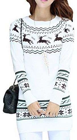 Women Ladies Girls Long Sleeve Crew Neck Christmas Jumper Pullover Sweater UK 6-12 White