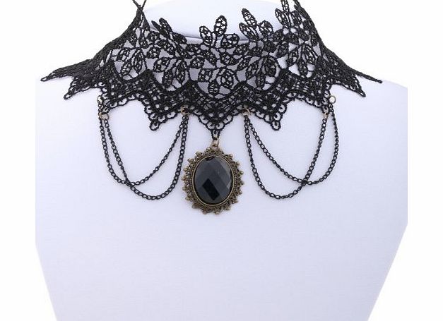Yazilind Collar Lolita Stone Drop Black Lace Choker Necklace Chain Vintage Handmade Gothic
