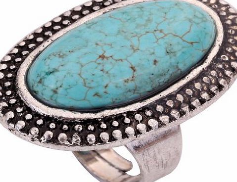 YAZILIND  Rimous Oval Turquoise Tibetan Silver Striking Simplicity Adjustable Ring
