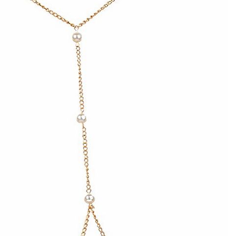 YAZILIND  Sexy Golden Alloy Chain Peals Linkages Connections Faux Pearl Body Chain