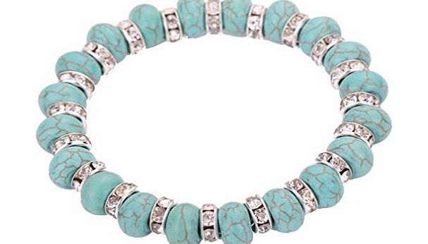 YAZILIND  Vintage Tibetan Silver Crystal Round Rimous Green Turquoise Stretch Bangle Bracelet