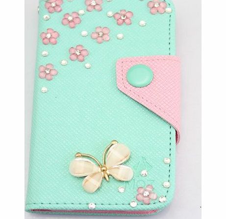 yeah  3D bling butterfly flower pink diamond leather wallet credit card case cover for apple ipod touch 4 4th gen