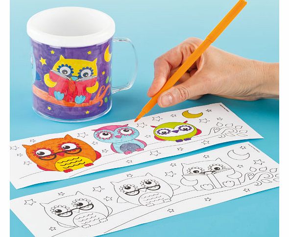 Yellow Moon 3 Little Owls Colour-in Mugs - Box of 4