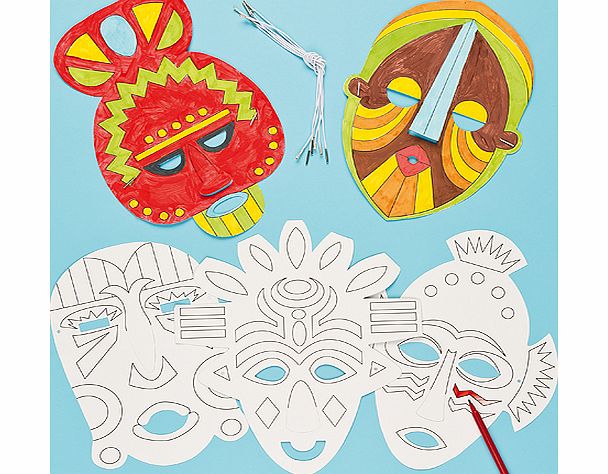 Yellow Moon African Colour-in Masks - Pack of 6