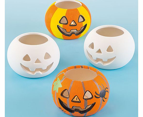 Yellow Moon Ceramic Pumpkin Tealight Holders - Pack of 4