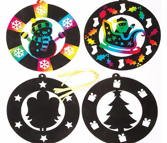 Yellow Moon Christmas Scratch Art Hanging Decorations - Pack