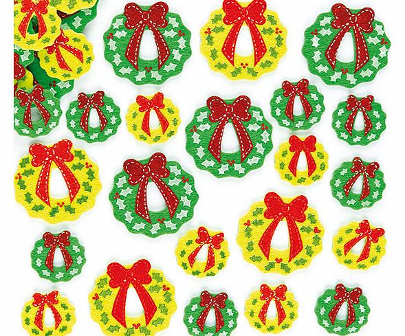 Yellow Moon Christmas Wreath Felt Stickers - Pack of 80