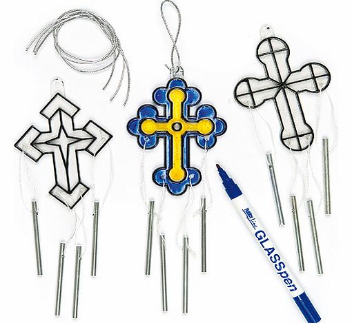 Yellow Moon Cross Suncatcher Windchimes - Pack of 4