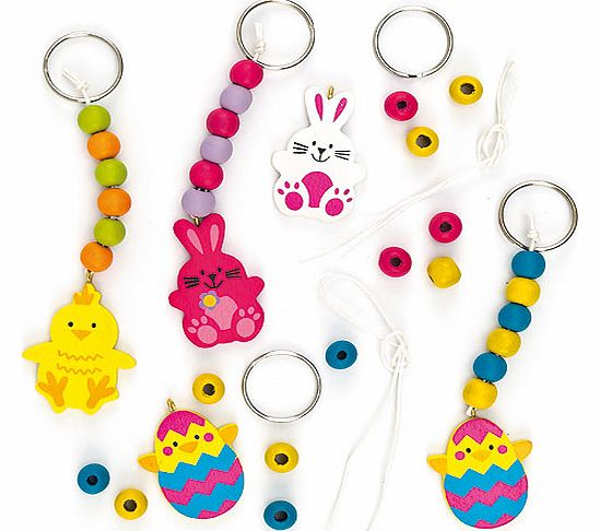 Yellow Moon Easter Wooden Bead Keyring Kits - Pack of 4