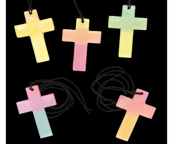 Yellow Moon Glow in the Dark Cross Necklaces - Pack of 5