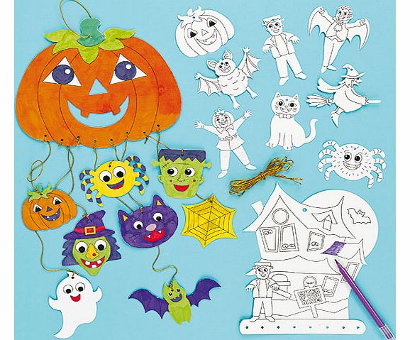 Yellow Moon Halloween Colour-in Mobiles - Pack of 4