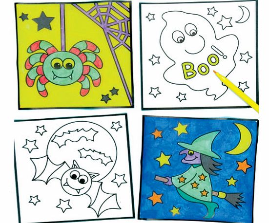 Yellow Moon Halloween Colour-in Window Decorations - Pack of