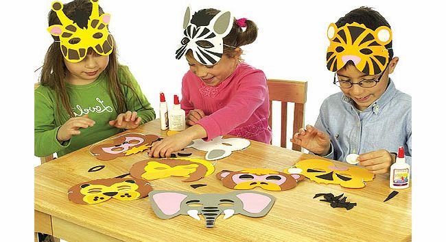 Yellow Moon Jungle Animal Foam Mask Craft Kits - Pack of 6