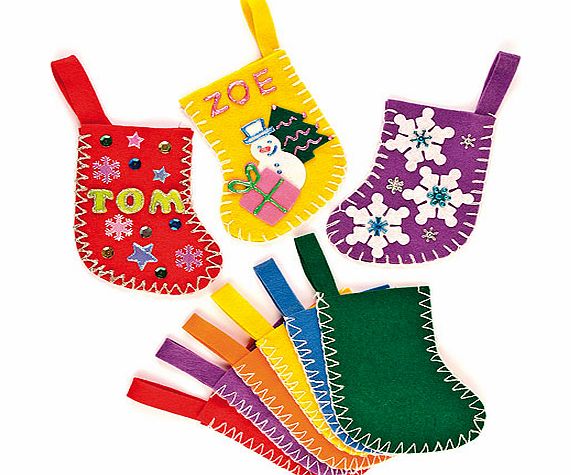 Mini Felt Coloured Stockings - Pack of 6