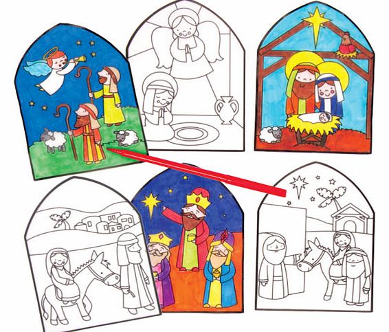 Yellow Moon Nativity Colour-in Window Decorations - Pack of 12