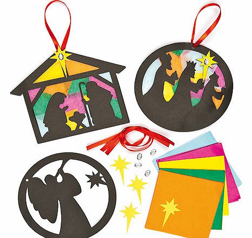 Yellow Moon Nativity Stained Glass Effect Decorations - Pack