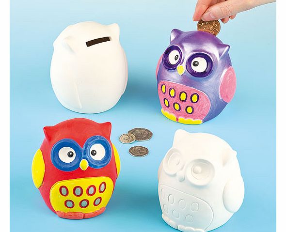 Yellow Moon Owl Ceramic Coin Banks - Box of 4