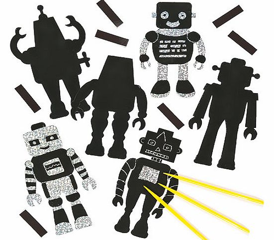 Yellow Moon Robot Scratch Art Magnets - Pack of 12