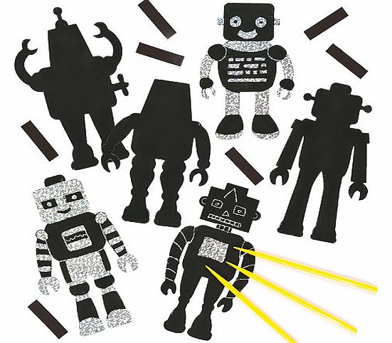 Robot Scratch Art Magnets - Pack of 12
