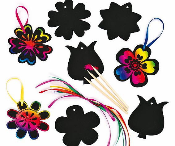 Scratch Art Flower Decorations - Pack of 12