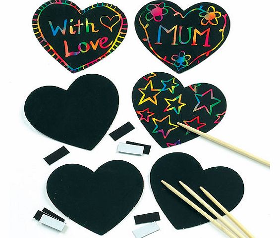 Yellow Moon Scratch Art Heart Magnets - Pack of 10