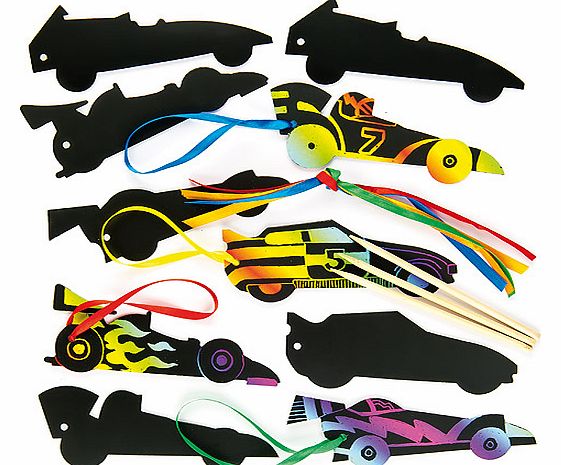 Yellow Moon Scratch Art Racing Car Bookmarks - Pack of 10