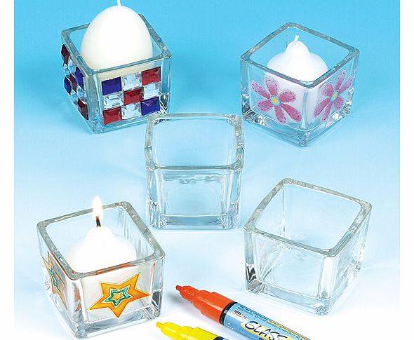 Square Glass Candle Holders - Box of 6
