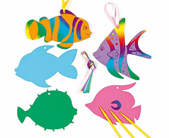 Yellow Moon Tropical Fish Scratch Art Decorations - Pack of 10