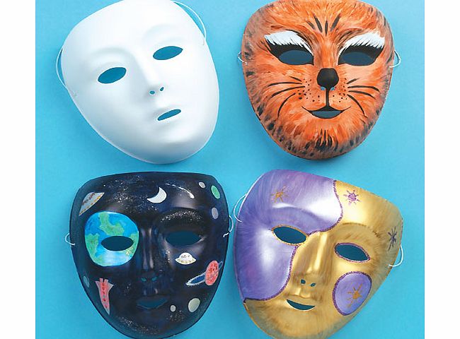 Yellow Moon White Plastic Face Masks - Pack of 6