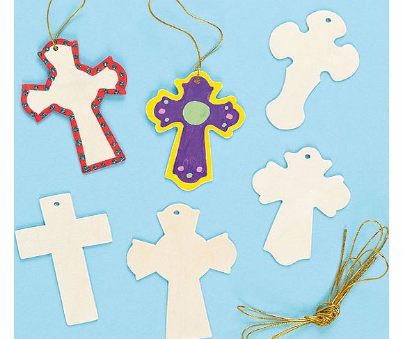 Wooden Cross Hanging Decorations - Pack of 12