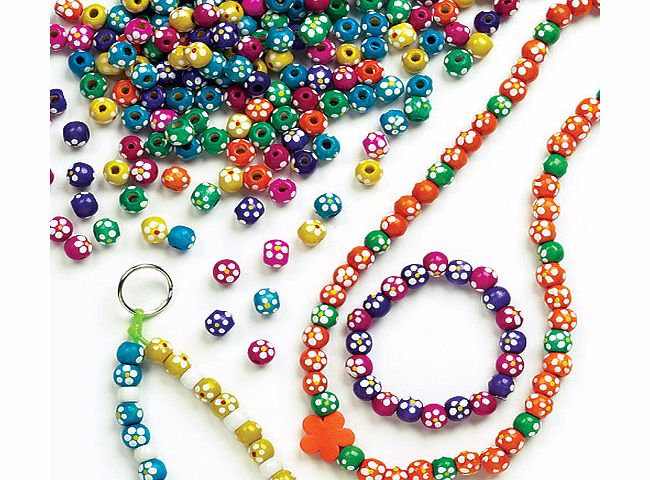 Wooden Painted Flower Beads - Pack of 200