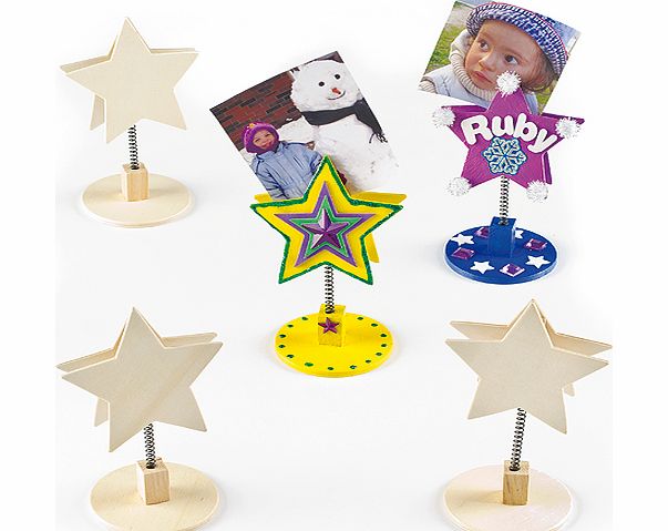 Yellow Moon Wooden Star Photo Holders - Pack of 4